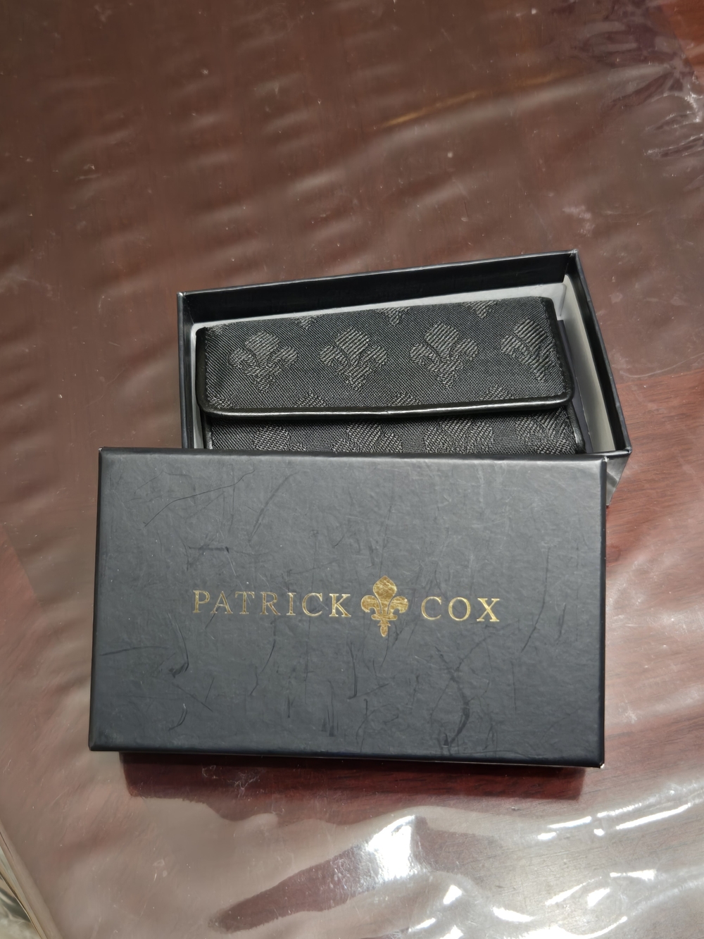 Patrick Cox Black Card & Key Holder with Fleur-de-Lis Motif